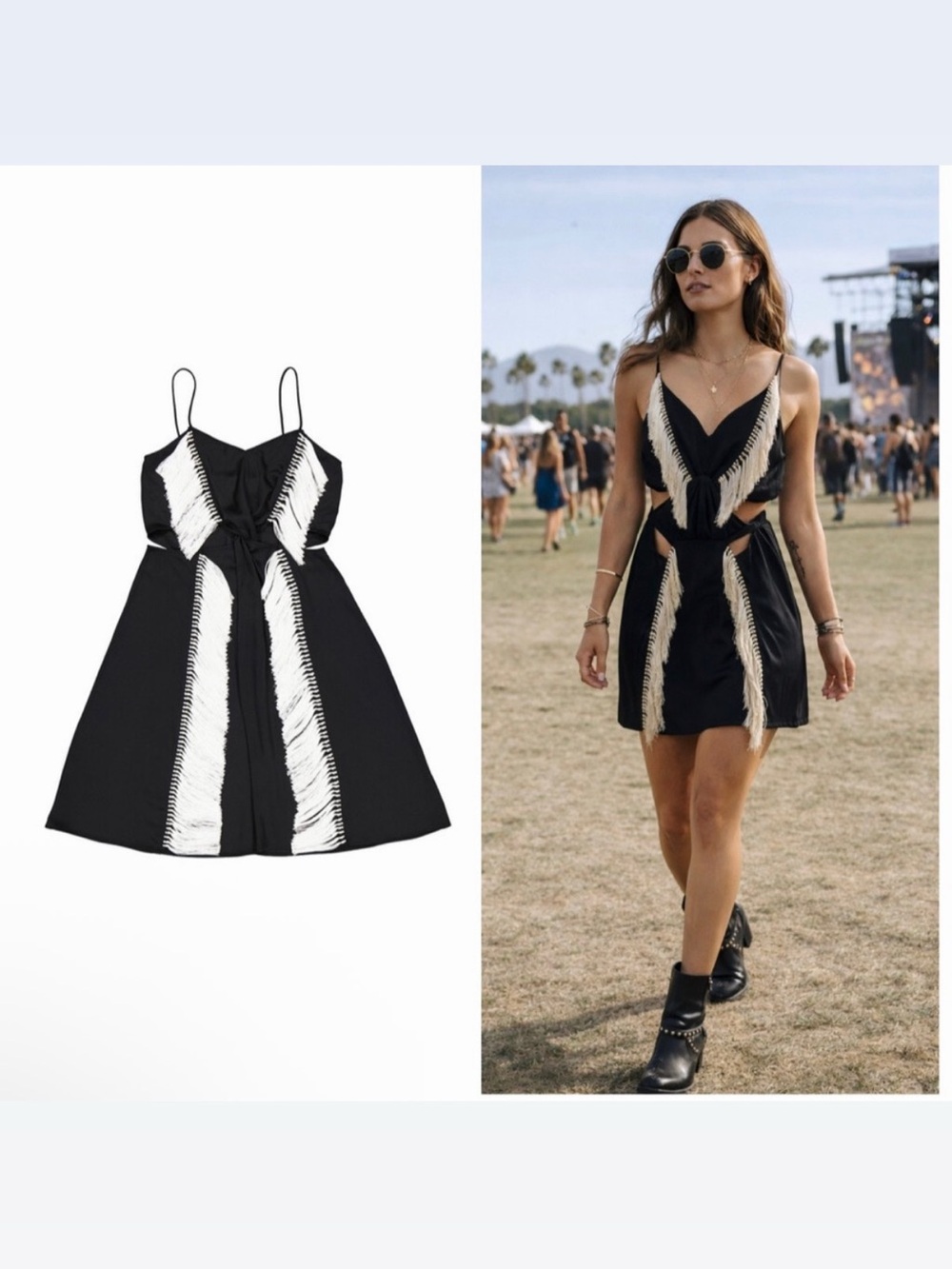 Burberry Black White Mini Dress Silk Fringe Cutout 6 Cocktail Festival NWT 🟠